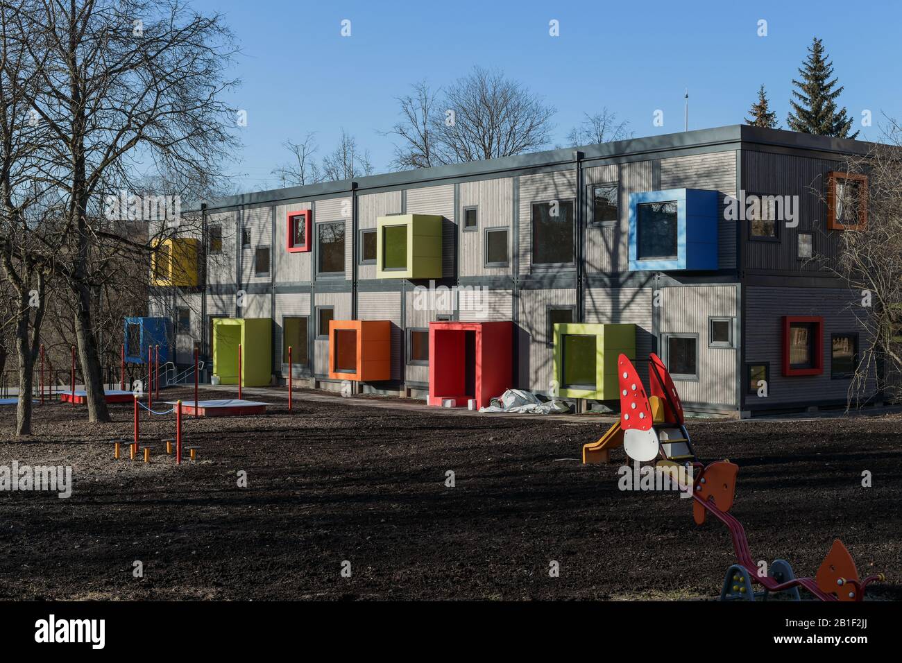 Modularer Kindergarten in Vilnius Stockfoto