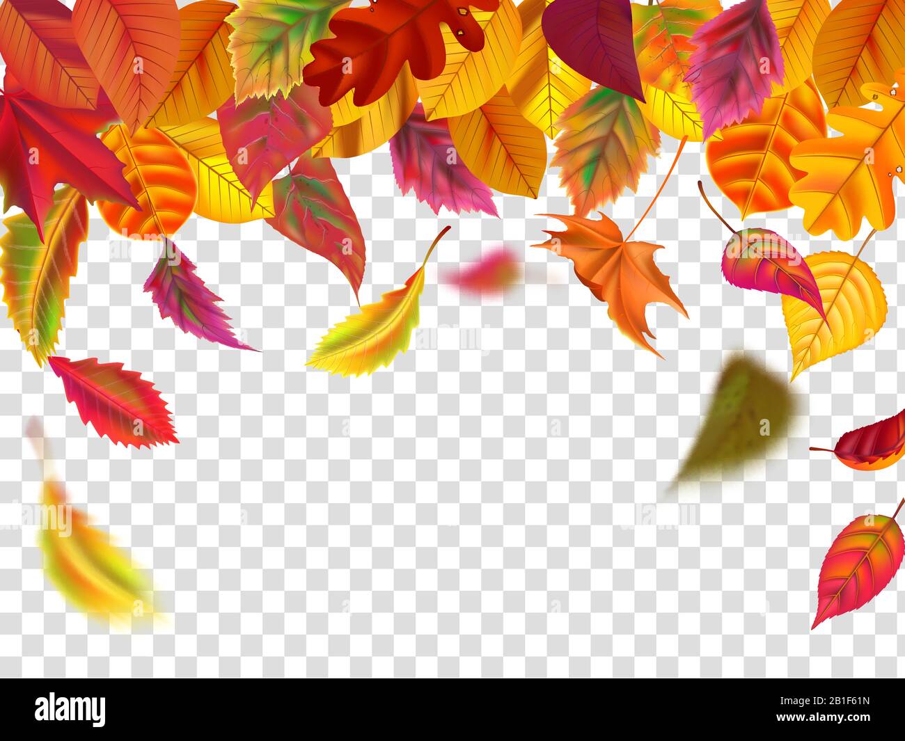 Herbstblätter fallen. Herabfallendes verschwommenes Blatt, herbstlicher Blattfall und Wind steigen gelbe Blätter isolierte Vektorgrafiken Stock Vektor