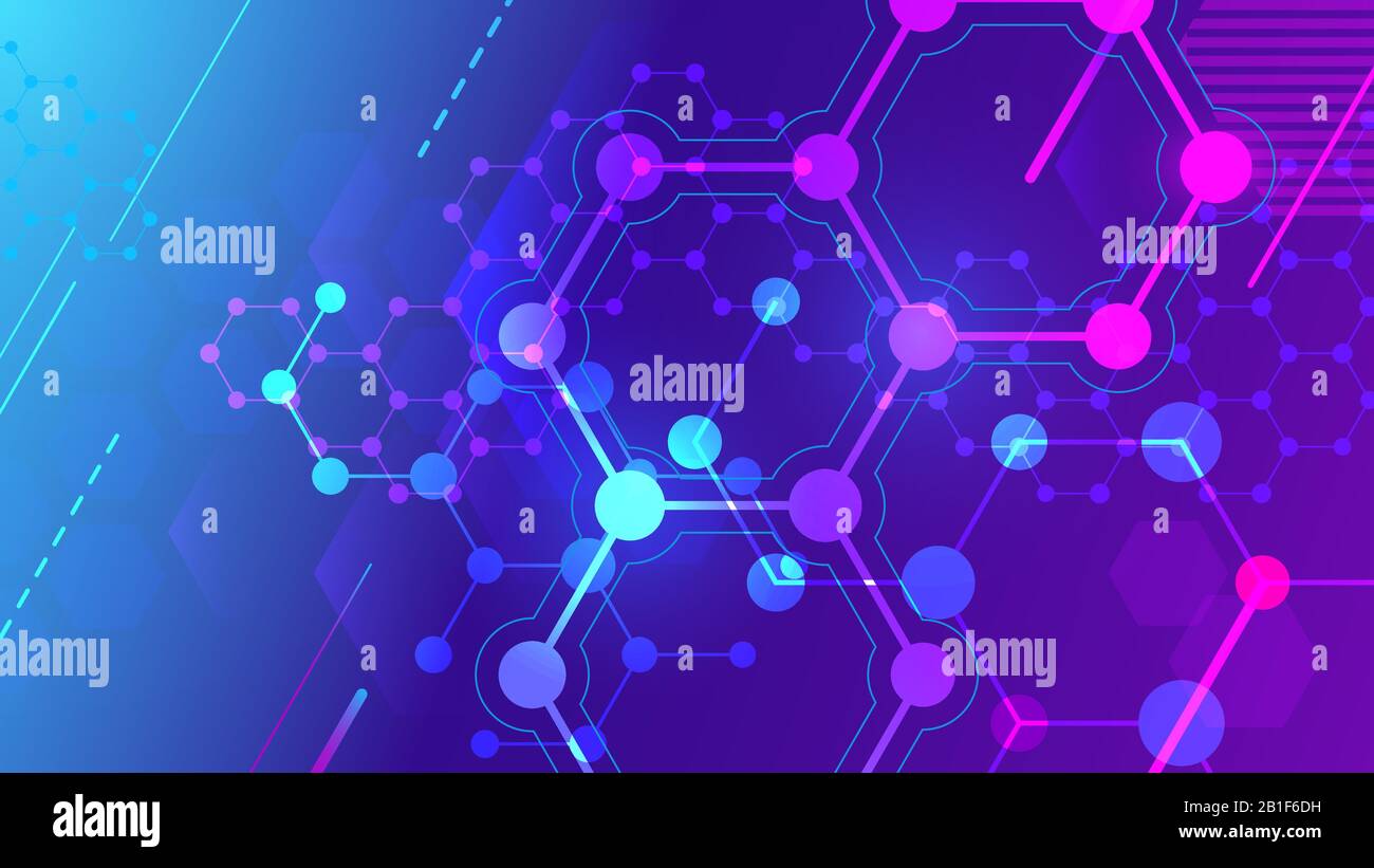 Molekulare Farbstruktur. Hexagonales Molekulargitter, chemische Strukturen und wissenschaftliche Pharmaforschung 3D-Vektorhintergrund Stock Vektor