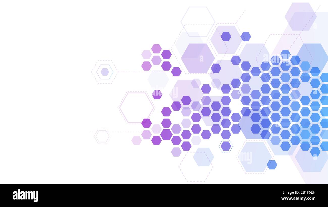 Abstraktes hexagonales Molekulargitter. Medizinische Forschung, chemische Molekularstruktur und HEX-Muster 3D-Vektor-Hintergrunddarstellung Stock Vektor