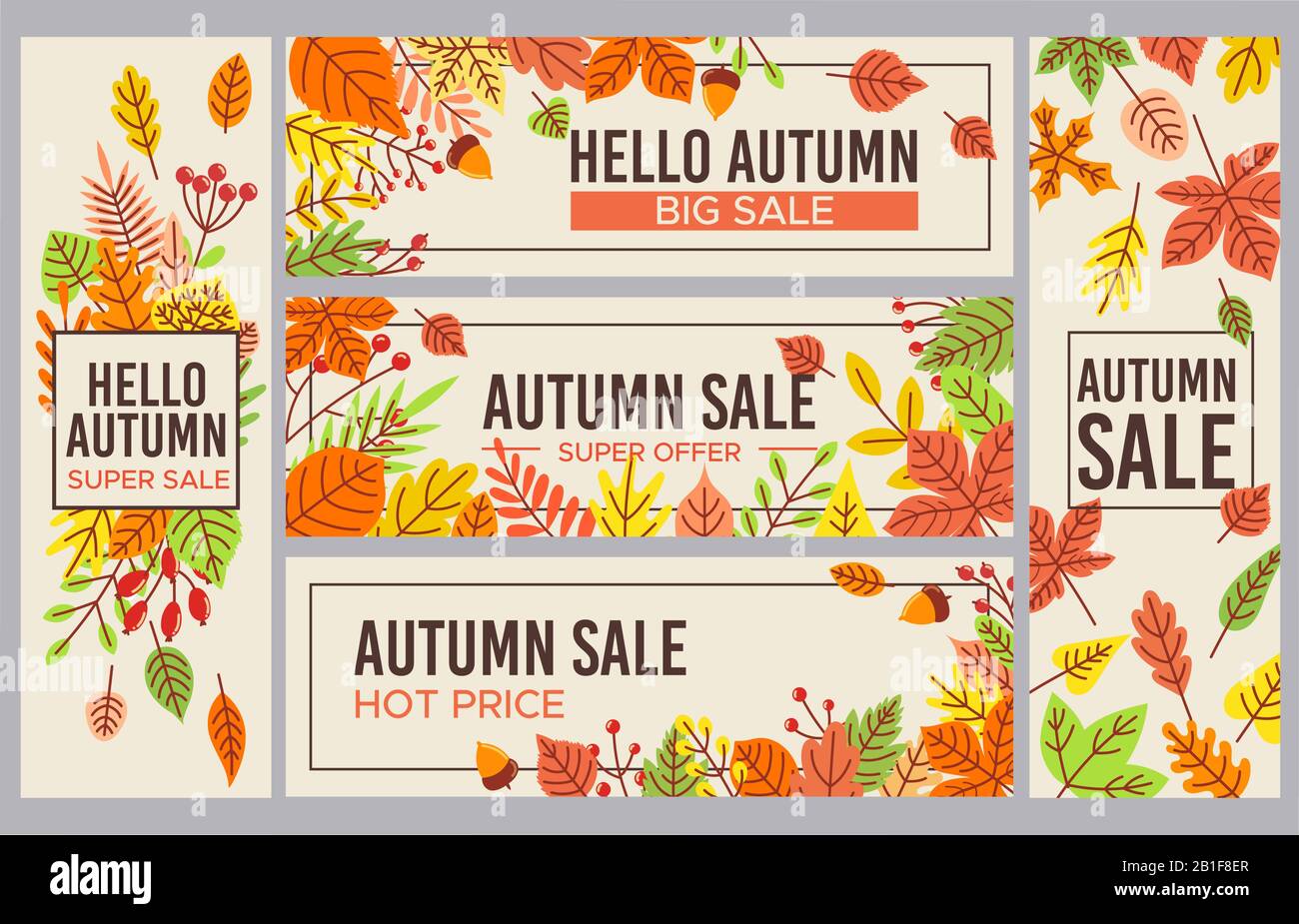 Banner für den Herbstverkauf. Werbebanner für die Herbstsaison, Saison-Rabatt und herbstliches Poster mit gestürzten Blättern Stock Vektor