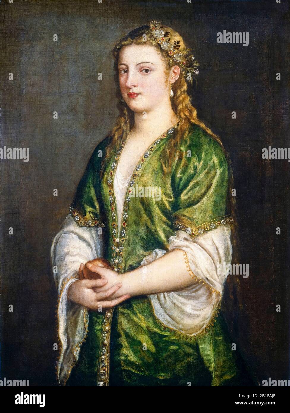 Tizian, Tiziano Vecellio, Portrait of a Lady, gemalt in Öl auf Leinwand, ca. 1555 Stockfoto