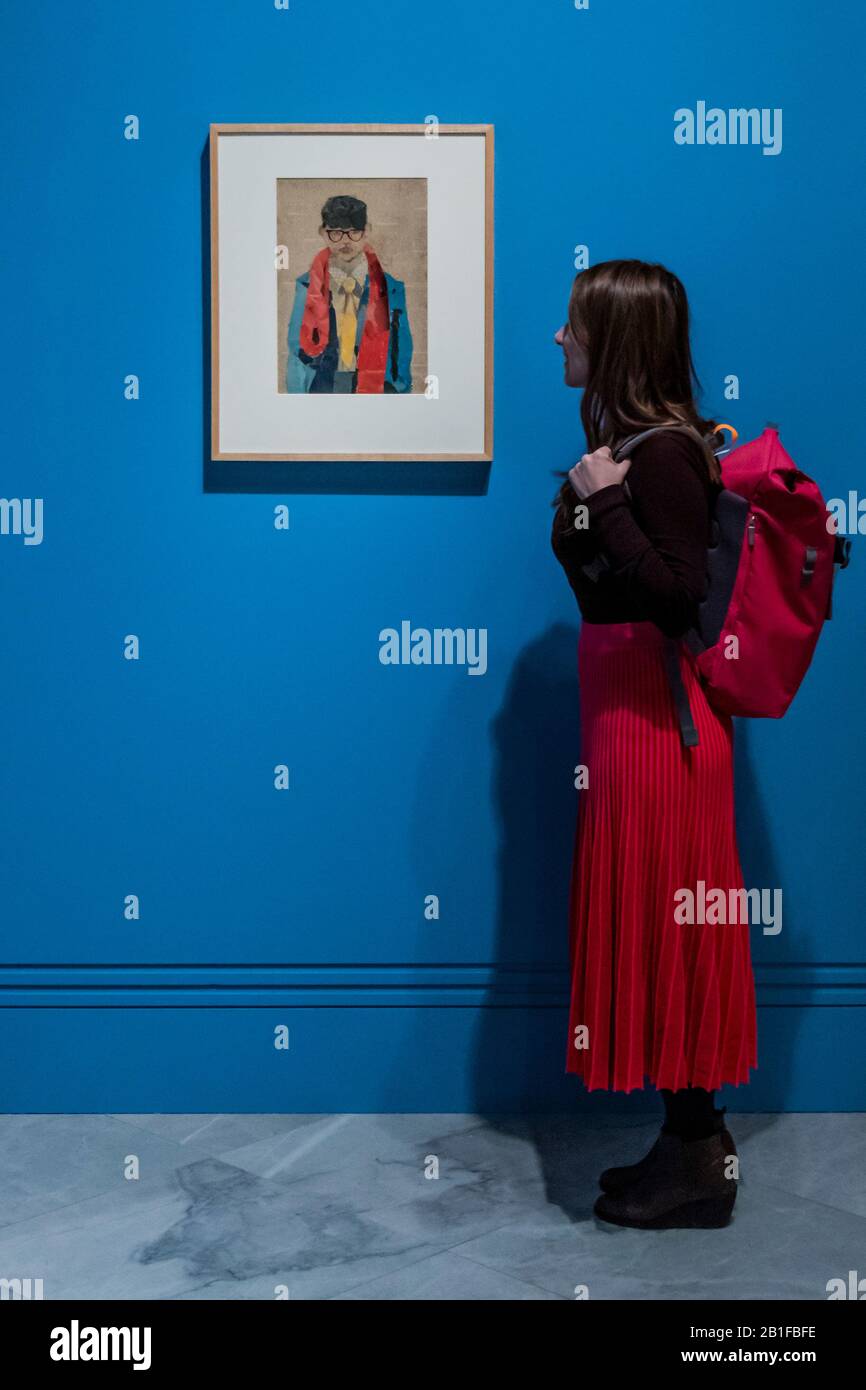 London, Großbritannien. Februar 2020. Selbstporträt - David Hockney: Zeichnung aus Dem Leben, eine neue Ausstellung in der National Portrait Gallery. Es erkundet Hockney als Zeichner von den 1950er bis zur Gegenwart, indem es sich auf Darstellungen von sich selbst und einer kleinen Gruppe von Sittern in seiner Nähe konzentriert. Mit rund 150 Werken aus öffentlichen und privaten Sammlungen auf der ganzen Welt sowie von der David Hockney Foundation und dem Künstler. Sie läuft vom 27. Februar bis 28. Juni 2020. Credit: Guy Bell/Alamy Live News Stockfoto