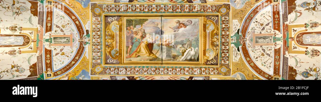 Villa d'Este - Tivoli, Noah Salon (Noah's Offering of Thanksgiving.- Durante Alberti), UNESCO-Weltkulturerbe - Latium, Italien, Euro Stockfoto
