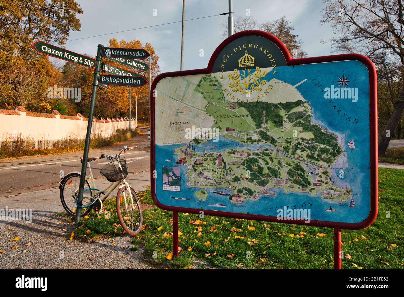 Große Karte der Insel Djurgarden, Stockholm, Schweden Stockfoto
