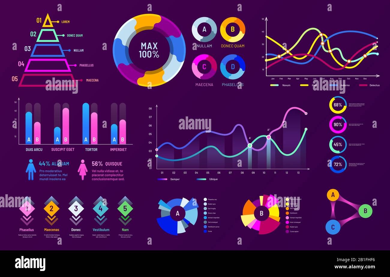 Grafik der Infografik. Diagrammdiagramme, Datenanalyse-Diagramme und Statistiken prozentuale Diagramme Vektorgrafiken Stock Vektor