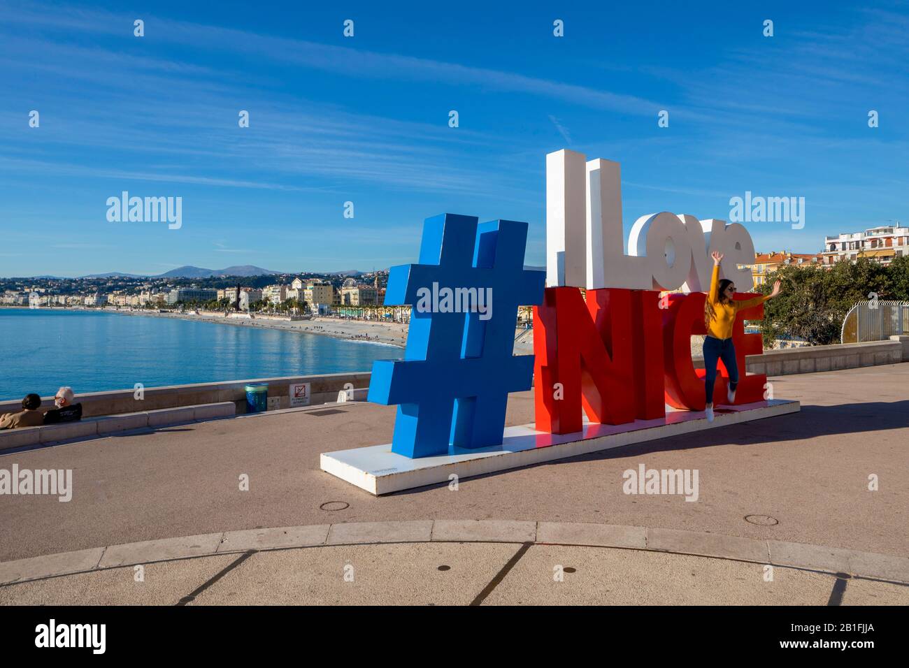 I Love Nice Sign, Quai Rauba Capeu, Nizza, Südfrankreich, Stockfoto