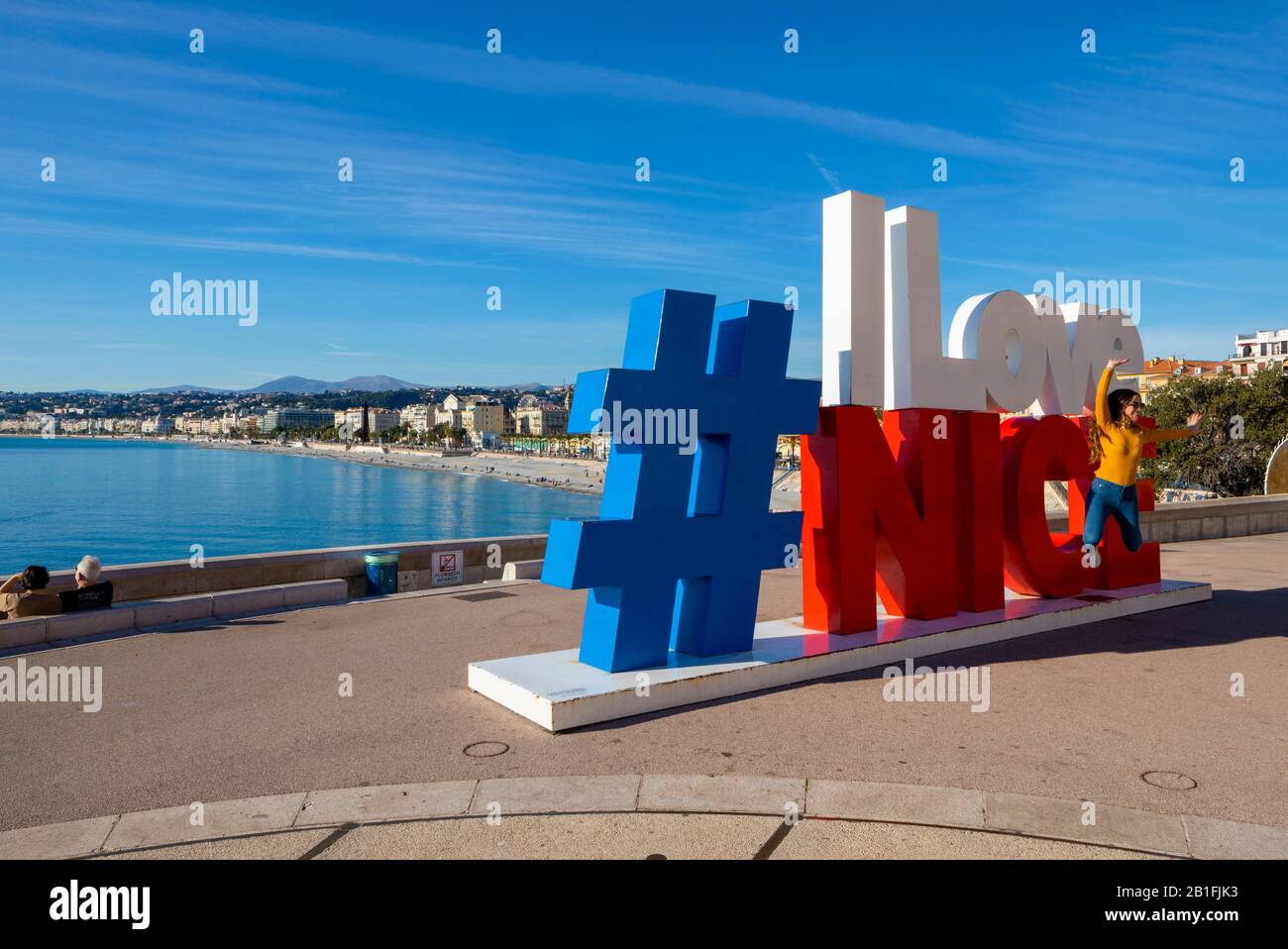 I Love Nice Sign, Quai Rauba Capeu, Nizza, Südfrankreich, Stockfoto