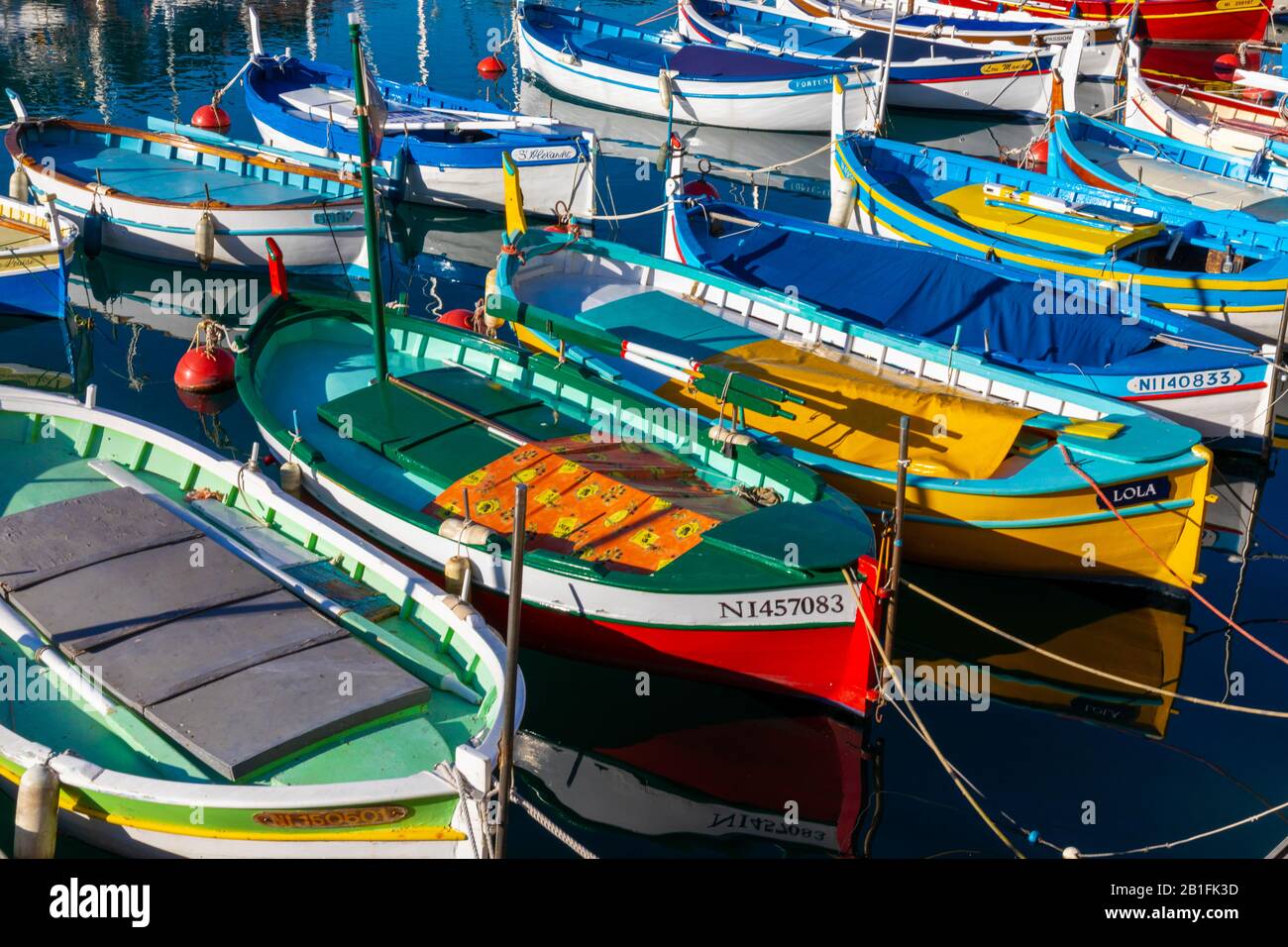 Fischerboote in Port Lympia, Nizza, Südfrankreich, Stockfoto