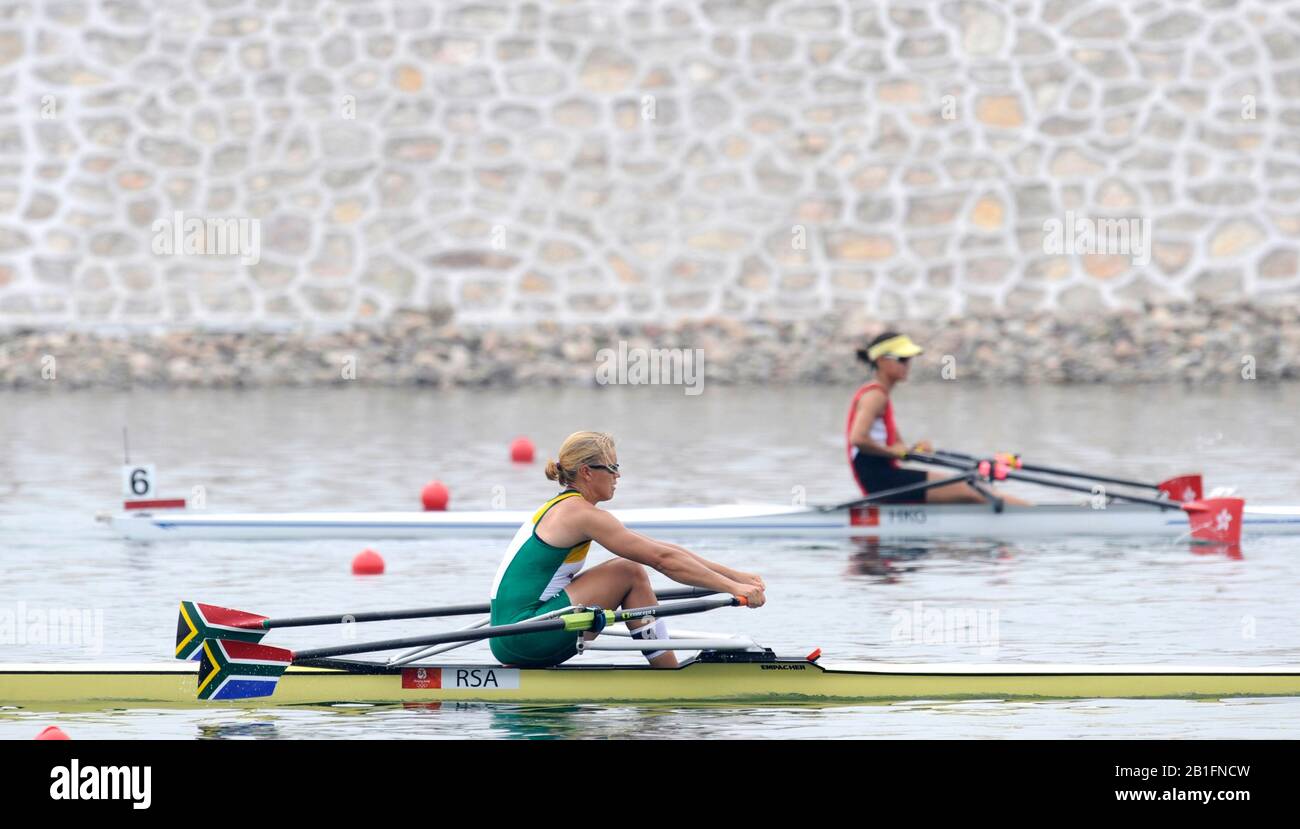 Shunyi, CHINA. Damen Einzel-Schädel-Halbfinale C/D, RSA W1X, bei der olympischen Regatta 2008, Shunyi Ruder-Kurs. Dienstag 12.08.2008 [Pflichtgutschrift: Peter SPURRIER, Intersport Images] Stockfoto