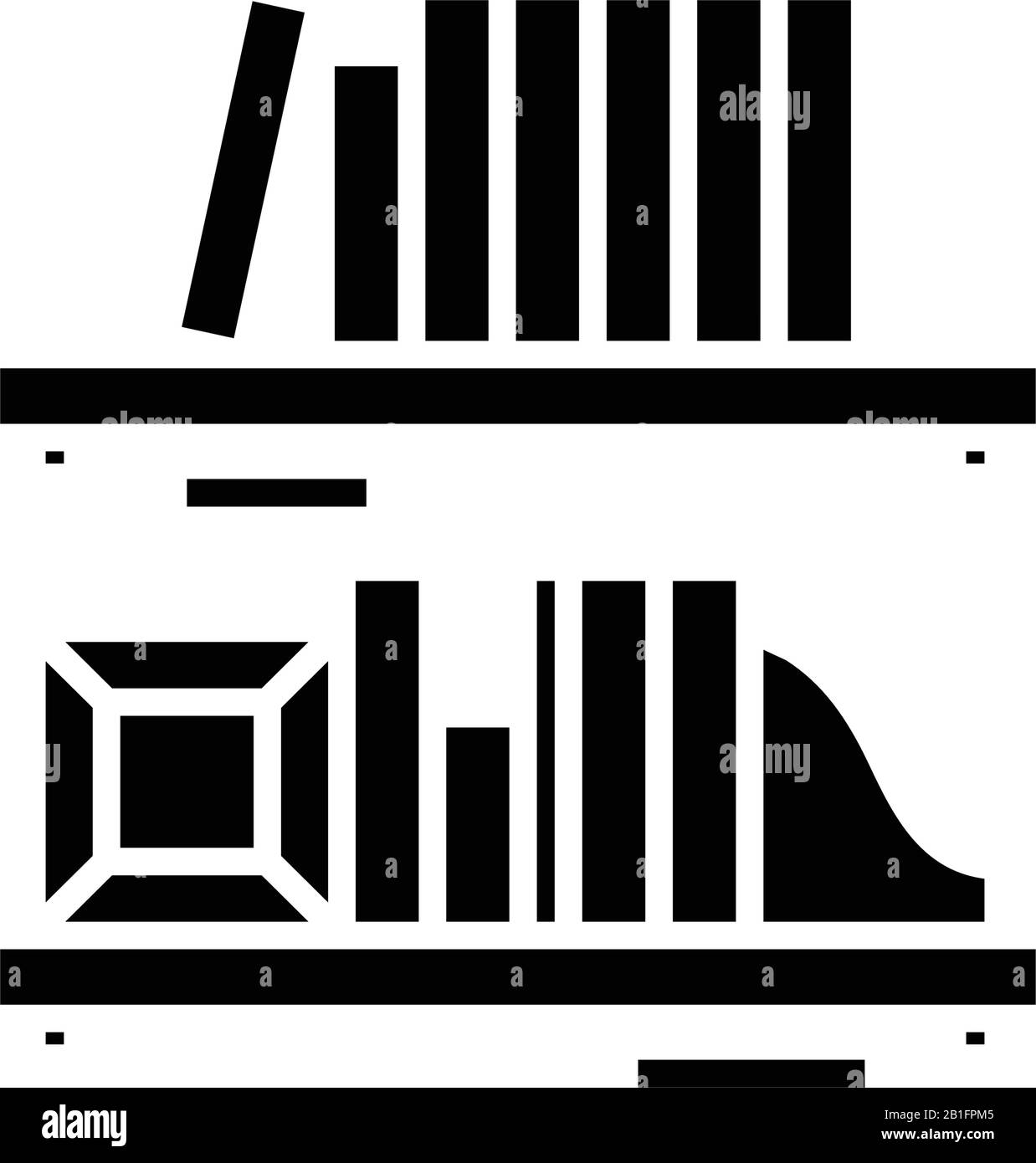 Schwarzes Symbol für Bücherregal, Konzeptabbildung, Symbol für Vektor-Ebene, Glyph-Zeichen. Stock Vektor