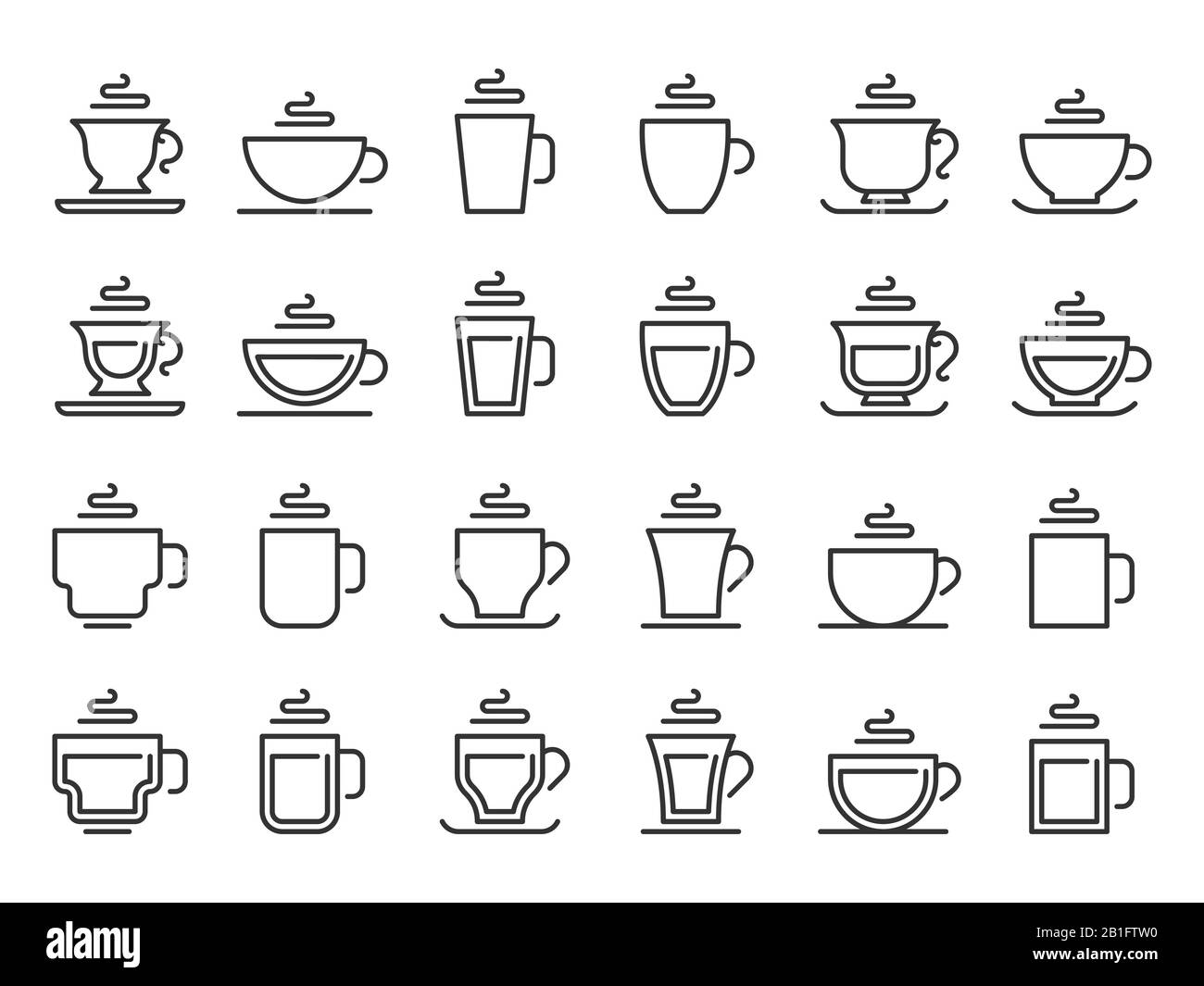 Symbol für die Umrisse der Tasse mit heißem Getränk. Symbol für Kaffeetassen mit Linienpiktogramm, Kakao- und Teebecher Stock Vektor