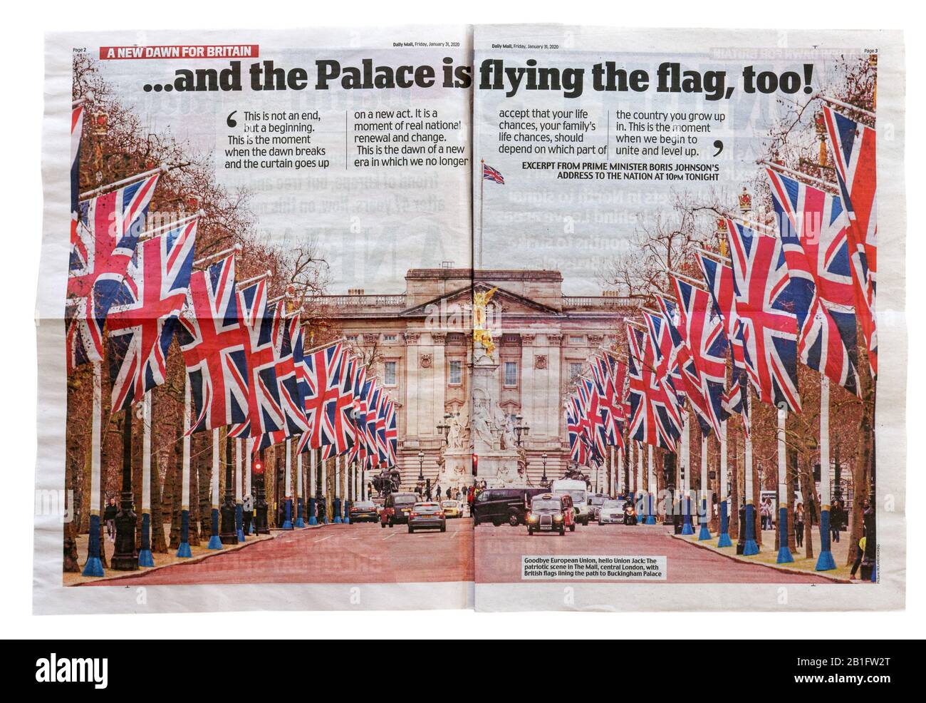 The Daily Mail vom 31. Januar 2020 mit der Brexit Headline "The Palace is Flying the Flag Too" Stockfoto