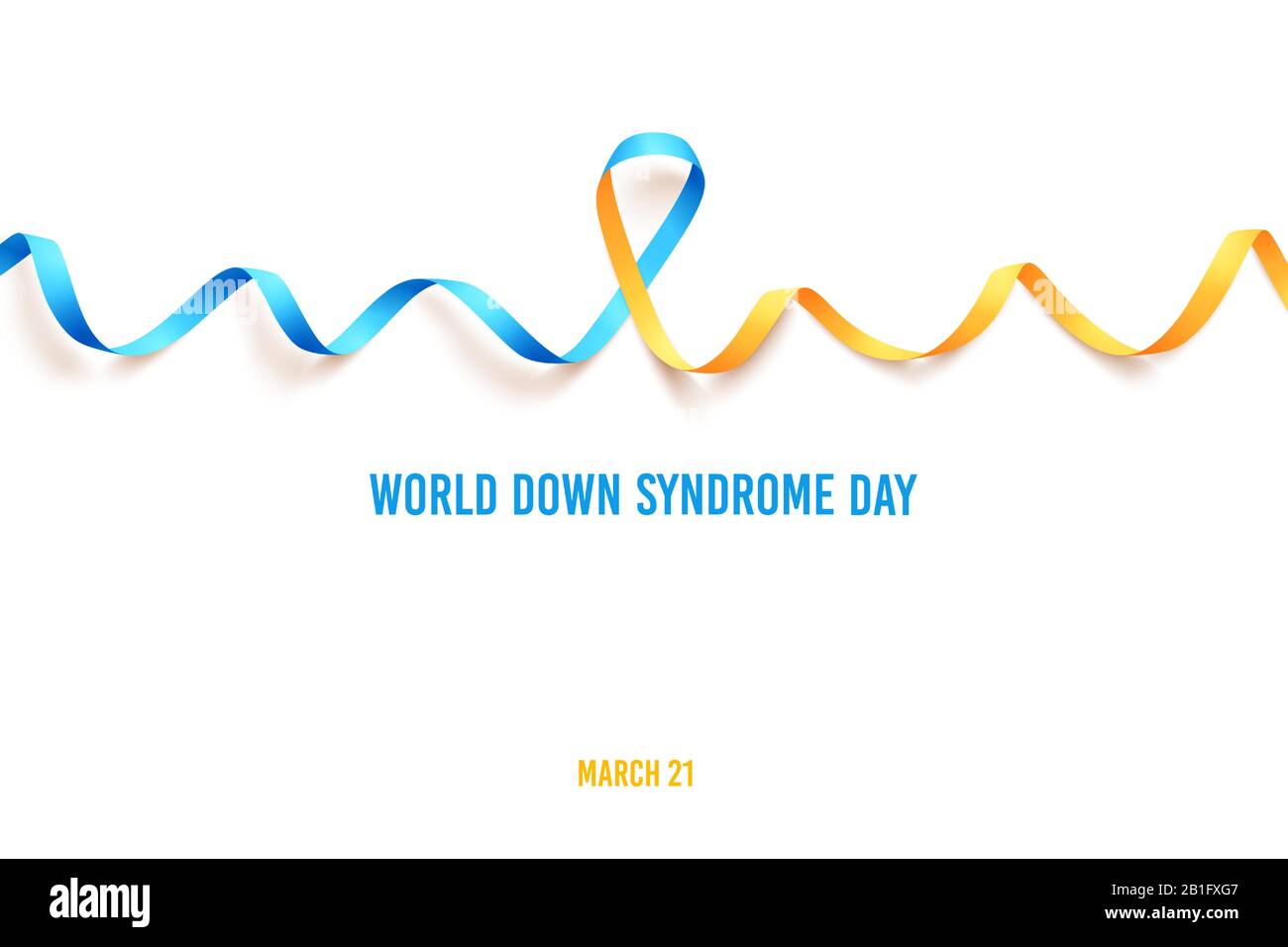 Blaugelbes Band über weißem Hintergrund. Vorlagensymbol für den Tag des World Down Syndroms. Poster für den 21. März. Vektorgrafiken. Stock Vektor