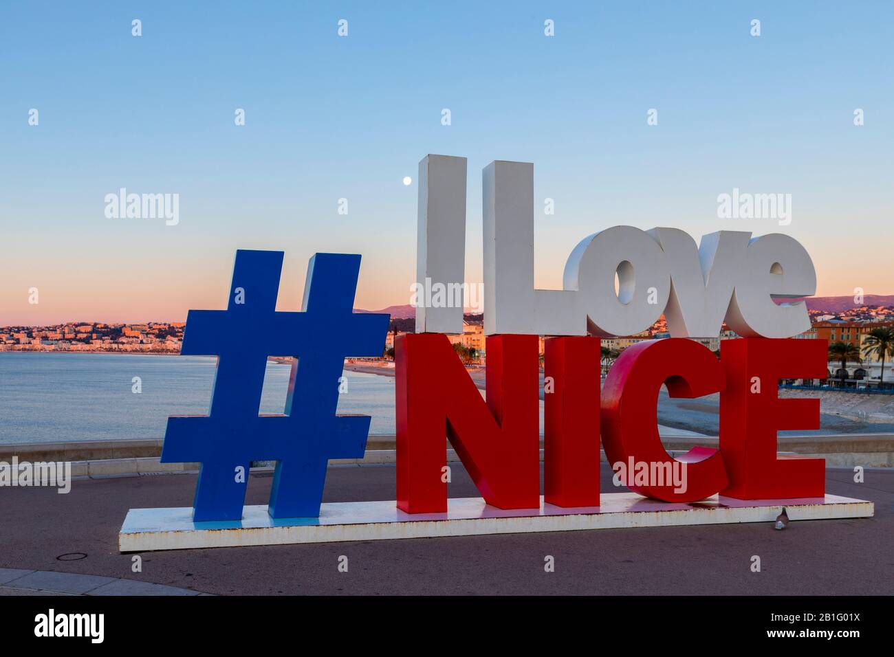 I Love Nice Sign, Quai Rauba Capeu, Nizza, Südfrankreich, Stockfoto