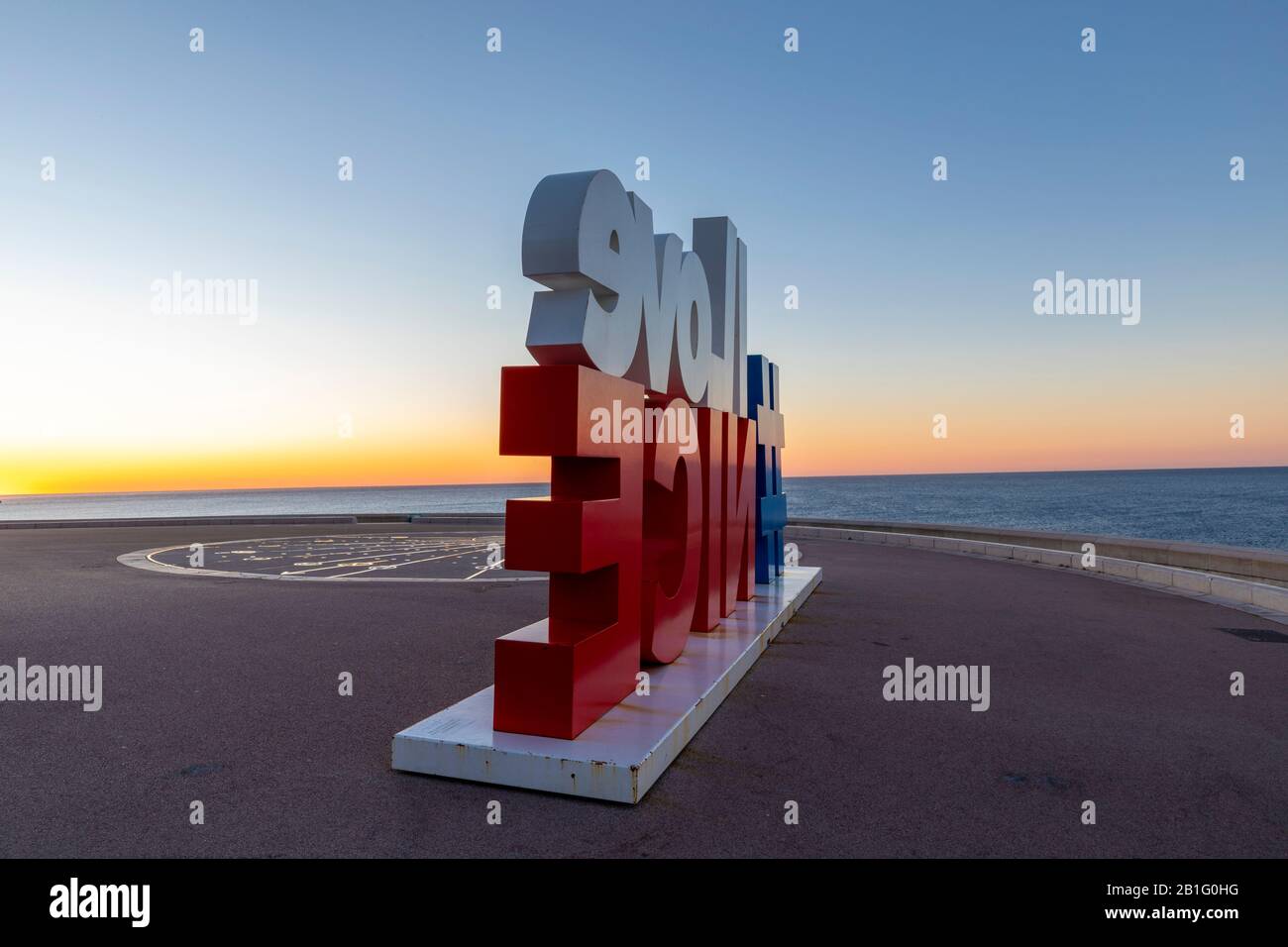 I Love Nice Sign, Quai Rauba Capeu, Nizza, Südfrankreich, Stockfoto