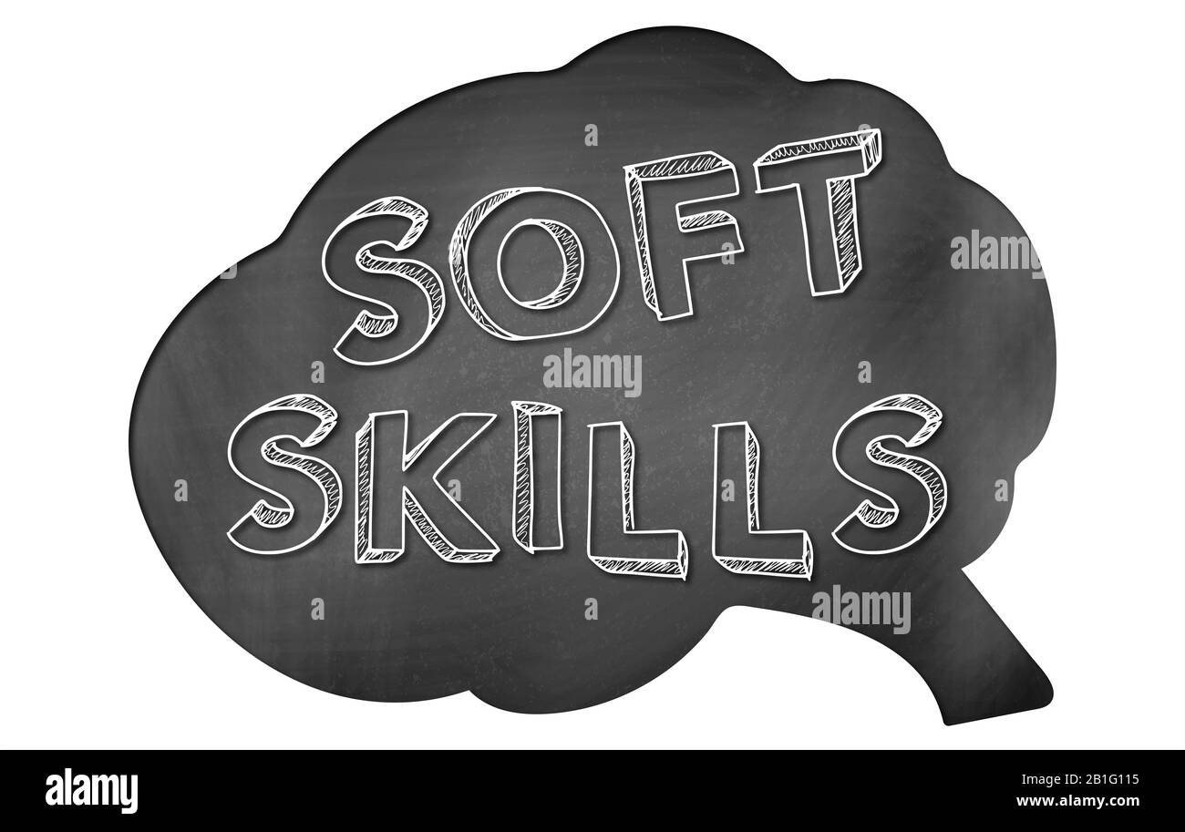 Schwarzes Schwarzen Brett mit den Worten "Soft Skills". Konzept des Personalmanagements und der Schulung. Stockfoto