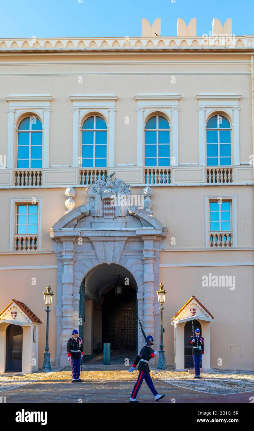 Der Wechsel der Palastgarde, Des Fürstpalasts von Monaco, Monte Carlo, Monaco Stockfoto