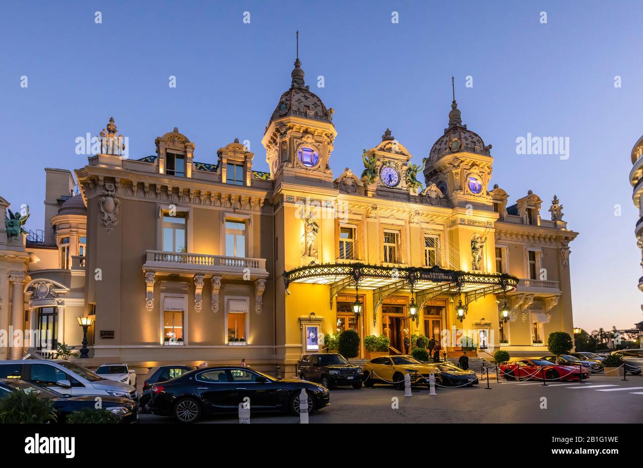 Casino Monte Carlo in Der Abenddämmerung, Monte Carlo, Monaco Stockfoto