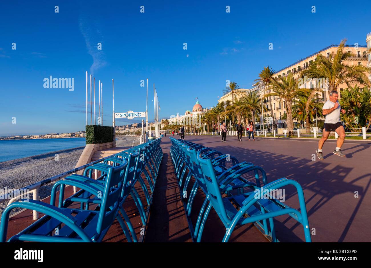 Die Promenade des Anglais, Nizza, Südfrankreich Stockfoto