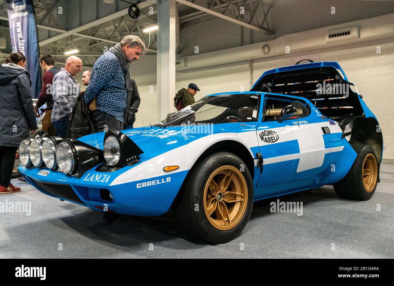 Februar 2020 - London, Großbritannien. 1974 Lancia Stratos Gr4 V6 Rallye-Auto auf der London Classic Car Show. Stockfoto