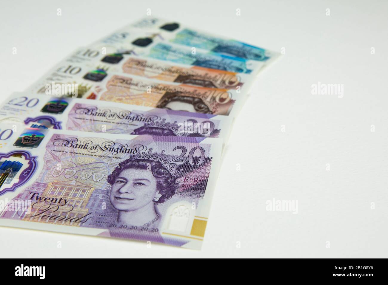 Neue 20 Pfund Turner Sterling Kunststoff-Polymerbanknote. Bank of England Currency UK, britische Geldscheine mit Kopierraum. Stockfoto