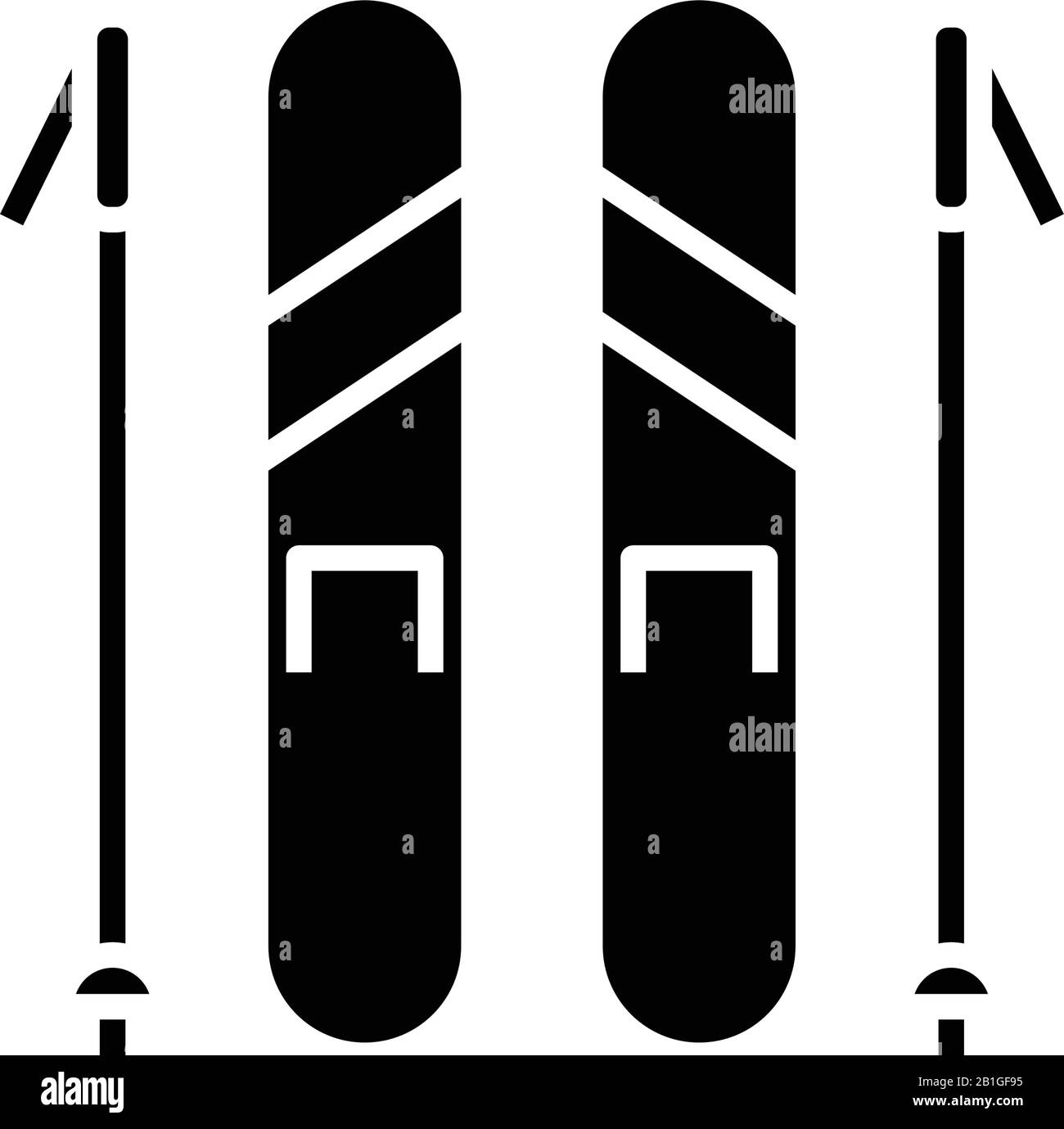 Alpine Skiing, schwarze Ikone, Konzeptabbildung, Vektor-Flachsymbol, Glyph-Zeichen. Stock Vektor