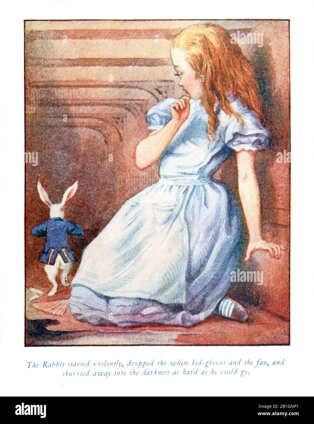 Das Kaninchen startete von John Tenniel gewaltsam aus Alice im Wunderland Stockfoto