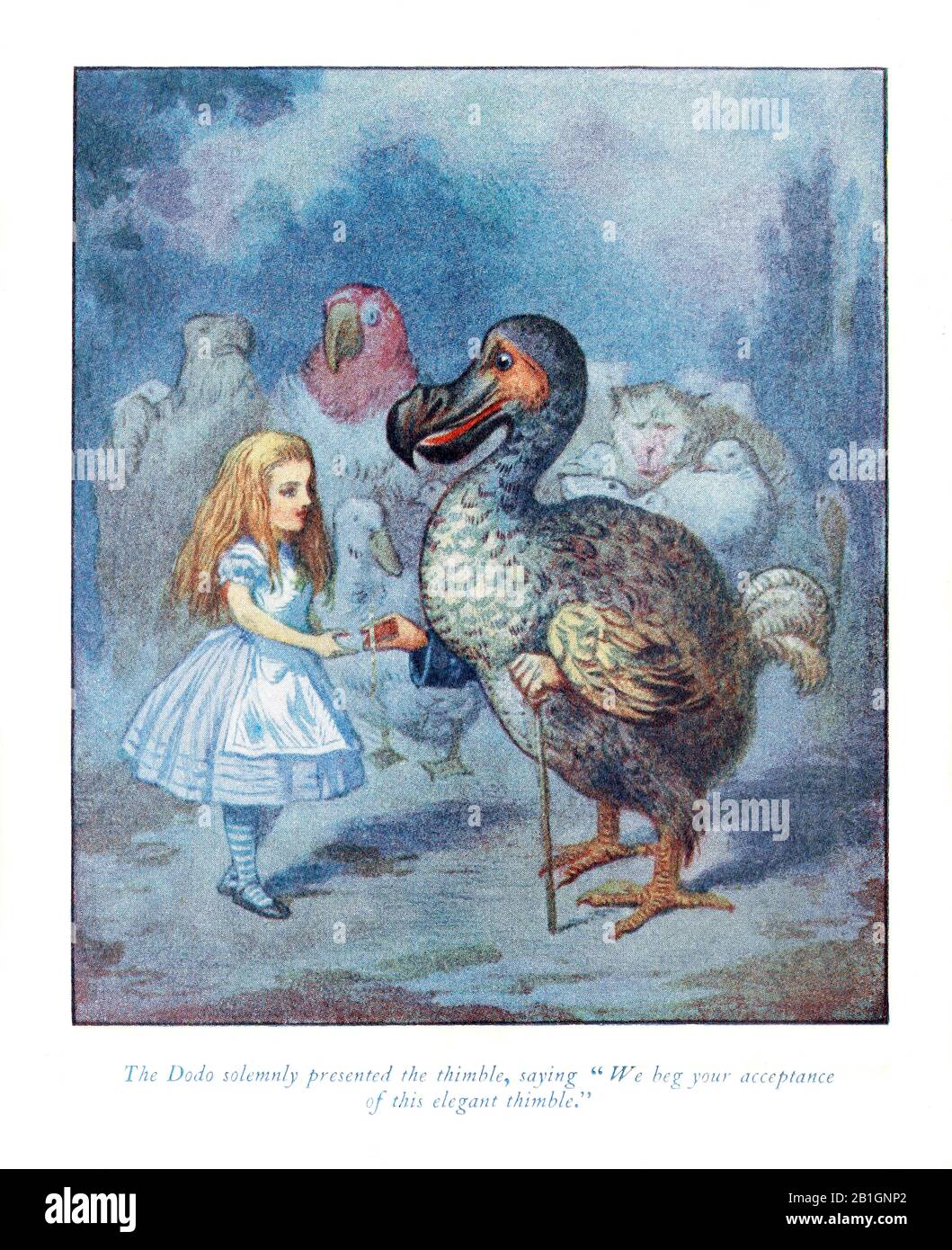 Der Dodo präsentierte feierlich den Thimble aus Alice im Wunderland von John Tenniel Stockfoto