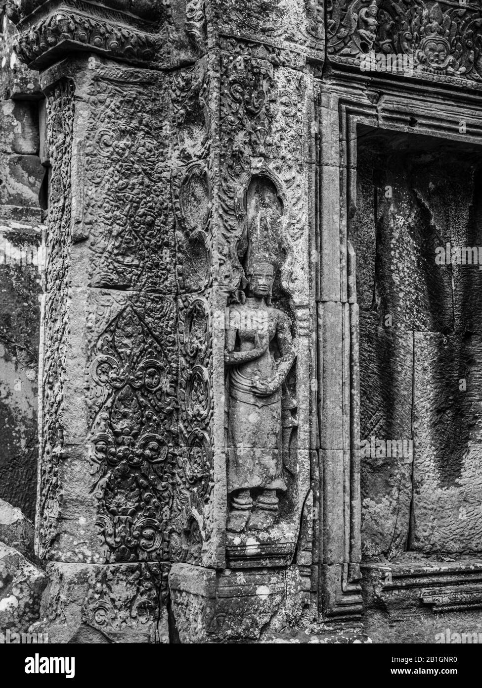 Bild des Ta Prohm Tempels, des photogenen Tempels im Archäologischen Park Angkor Wat, Siem Reap, Kambodscha. Stockfoto