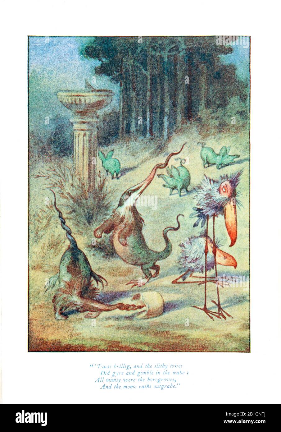 Twas Brillanz und die schilligen Tauben aus Alice im Wunderland von John Tenniel Stockfoto