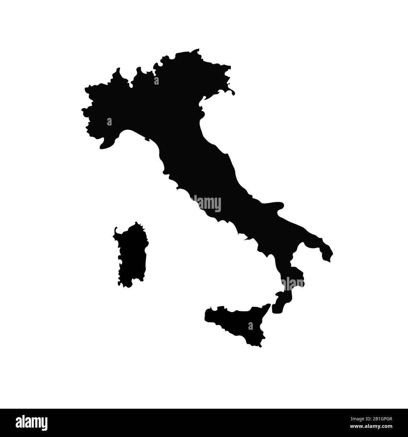 Silhouette Italiens auf weißem Hintergrund. Rasterdarstellung. Stockfoto