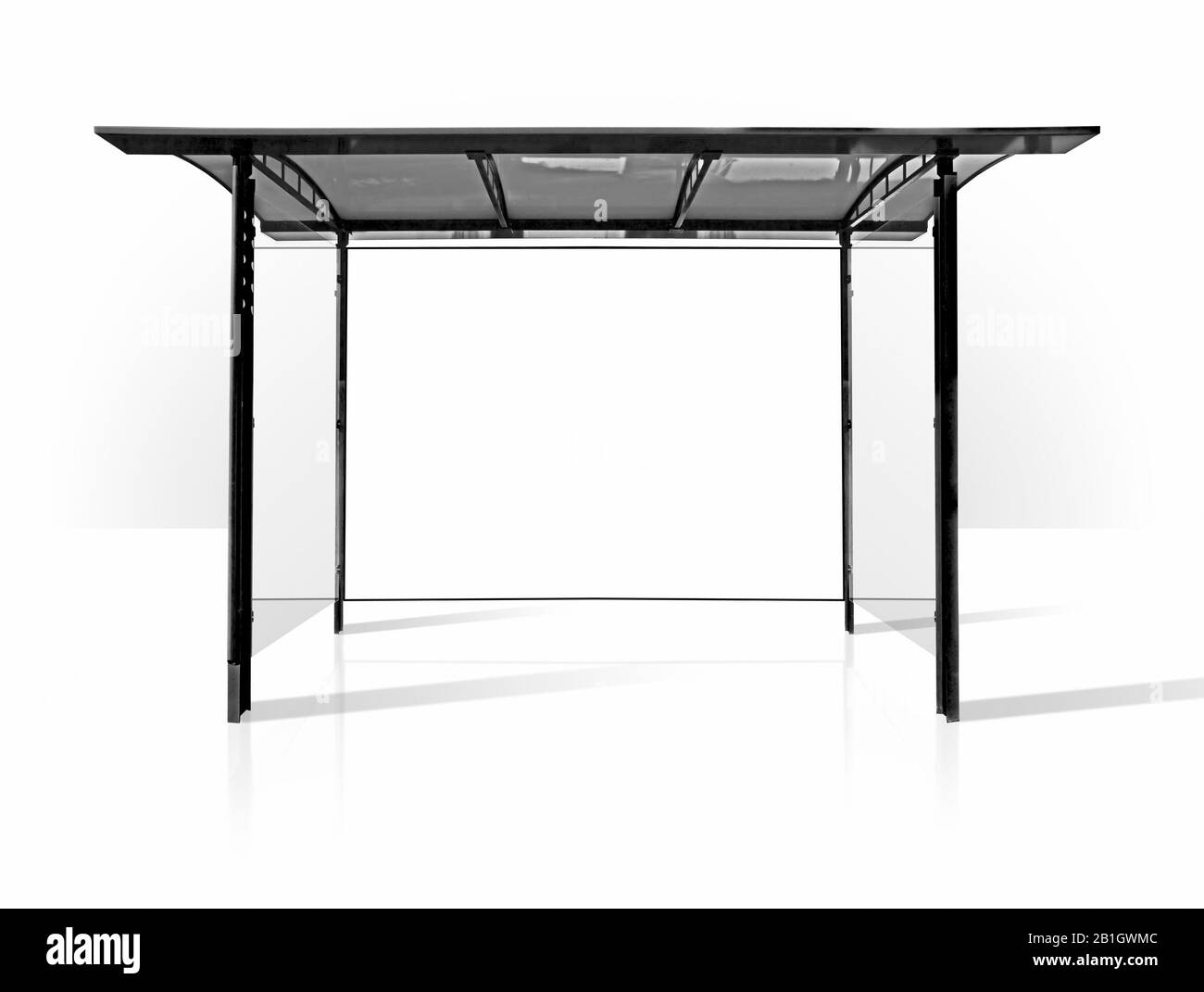 3D-Computergrafik, leere Werbewand mit einem Schad vor weißem Hintergrund Stockfoto