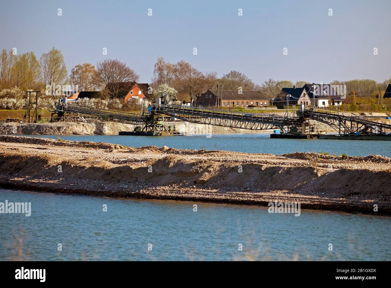 Schotterbergbau, Förderband, Deutschland, Nordrhein-Westfalen, Niederrhein, Rees Stockfoto