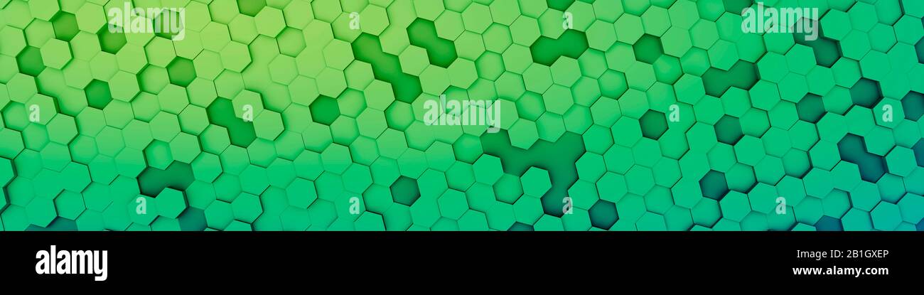 3D-Computergrafik, künstliche Oberfläche aus grünen Sechsecken Stockfoto