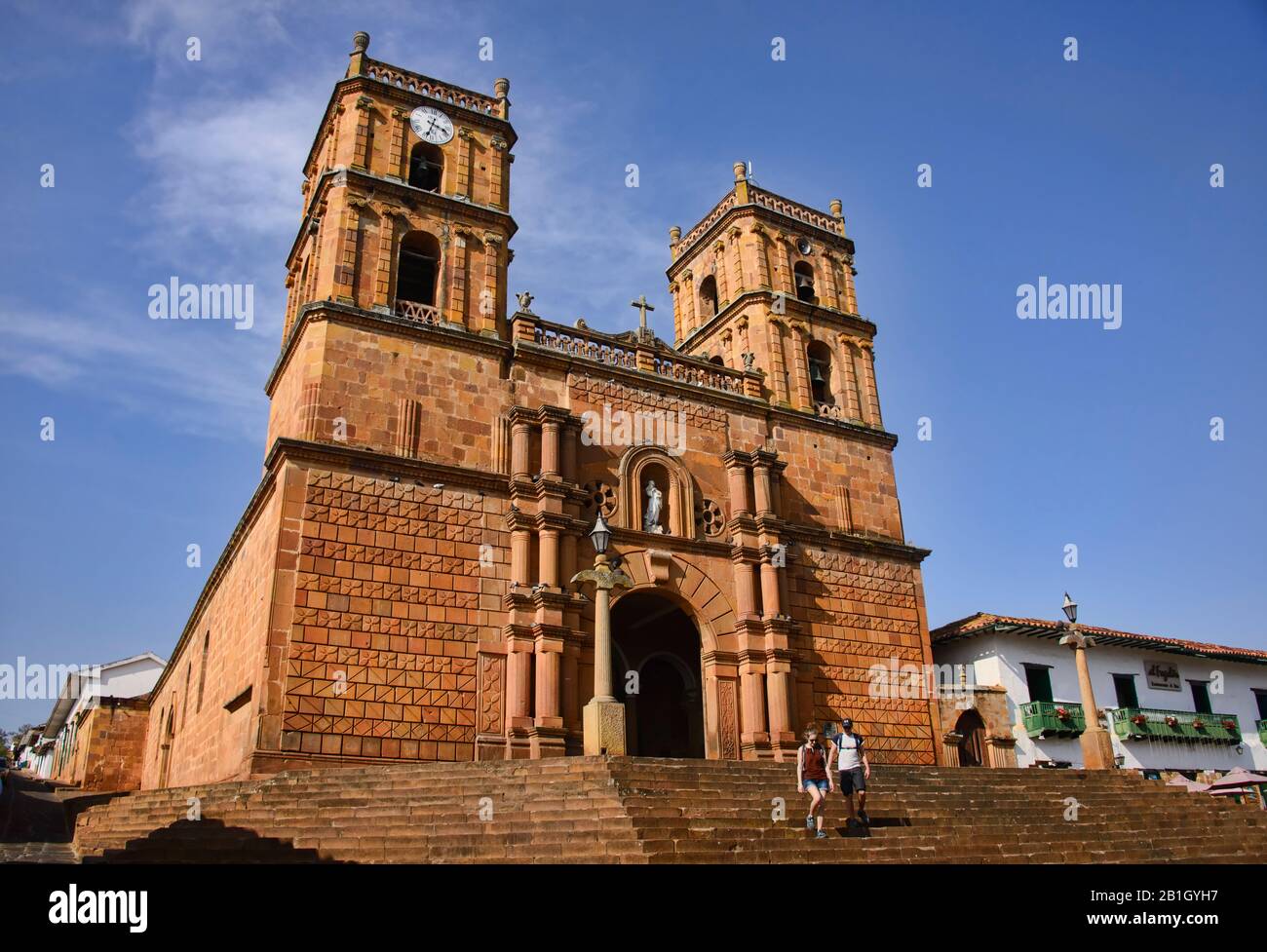 Die Kathedrale aus Sandstein der Unbefleckten Empfängnis im kolonialen Barichara, Santander, Kolumbien Stockfoto