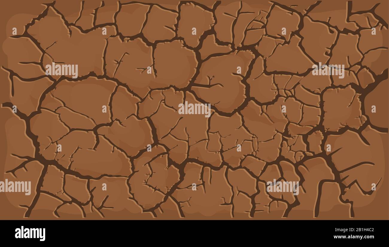 Knacktes braunes und karges Hintergrundbanner der Wüstenerde, das durch Dürre durch die globale Erwärmung verursacht wurde Stock Vektor