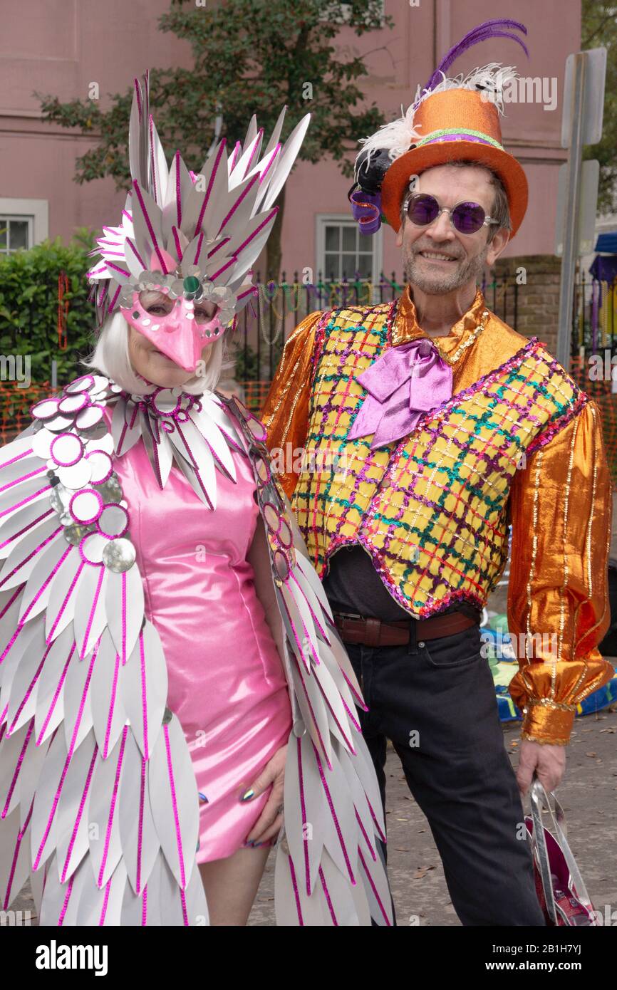 Ungewöhnliche Mardi Gras Kostüme. New Orleans, LA, USA. Stockfoto