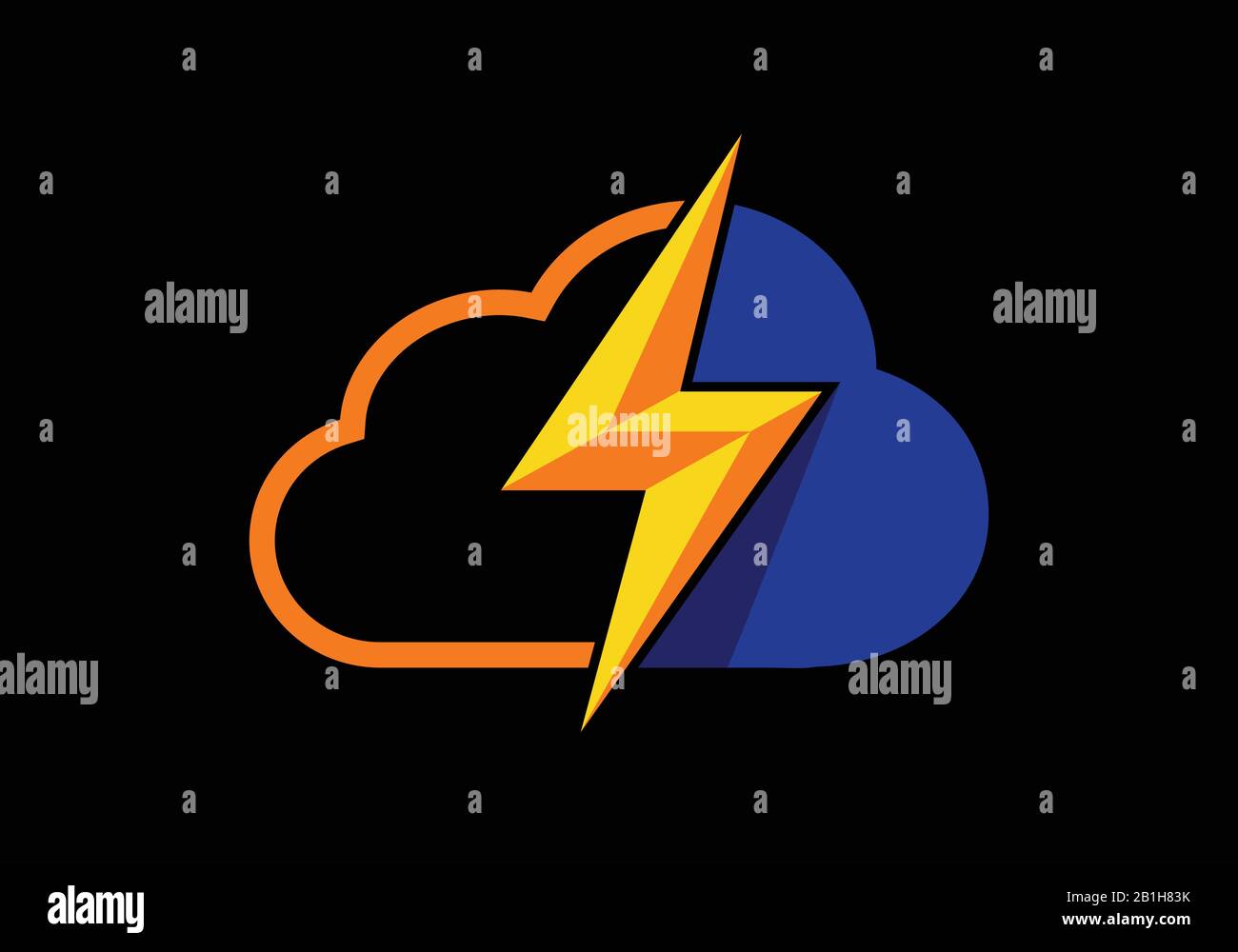 Cloud Data Thunderbolt Symbol, Cloud Mit Lighting Bolt Logo-Vorlage. Stock Vektor