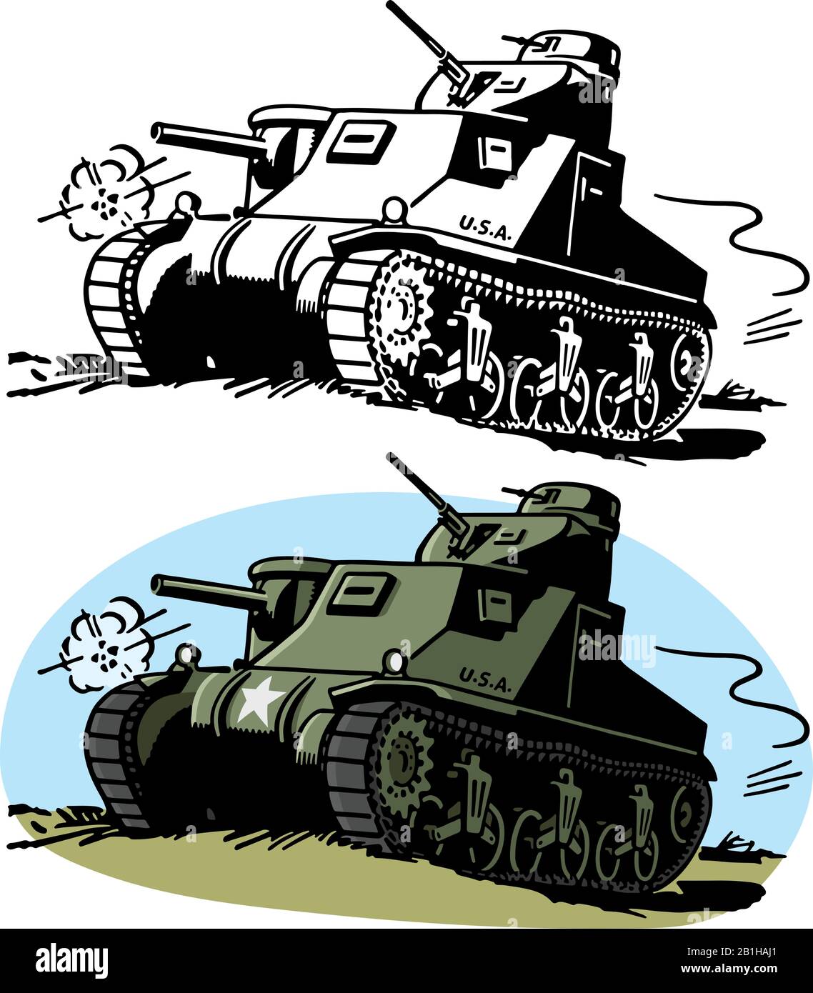 Eine Zeichnung des amerikanischen und britischen Panzers M3 General Lee aus der Zeit des zweiten Weltkriegs. Stock Vektor