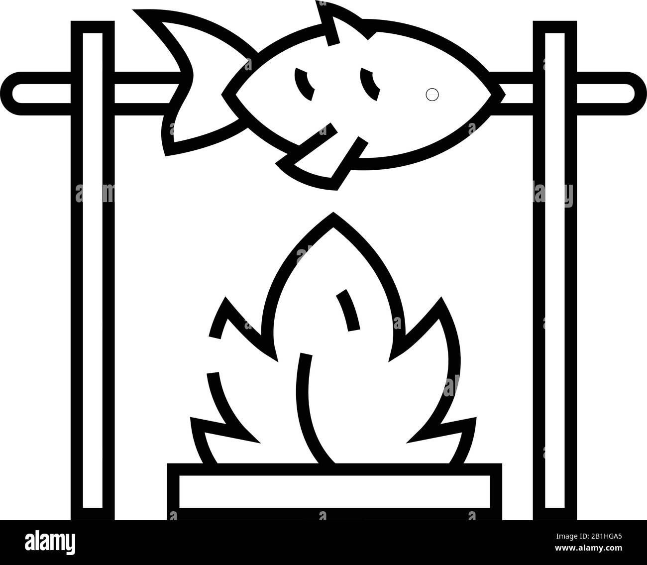 Fischfang auf einem Spit Line Icon, Concept Sign, Outline Vector Illustration, Linear Symbol. Stock Vektor