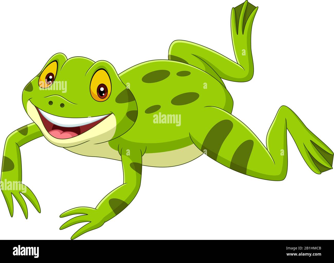 Cartoon fröhlicher grüner Frosch springt Stock Vektor
