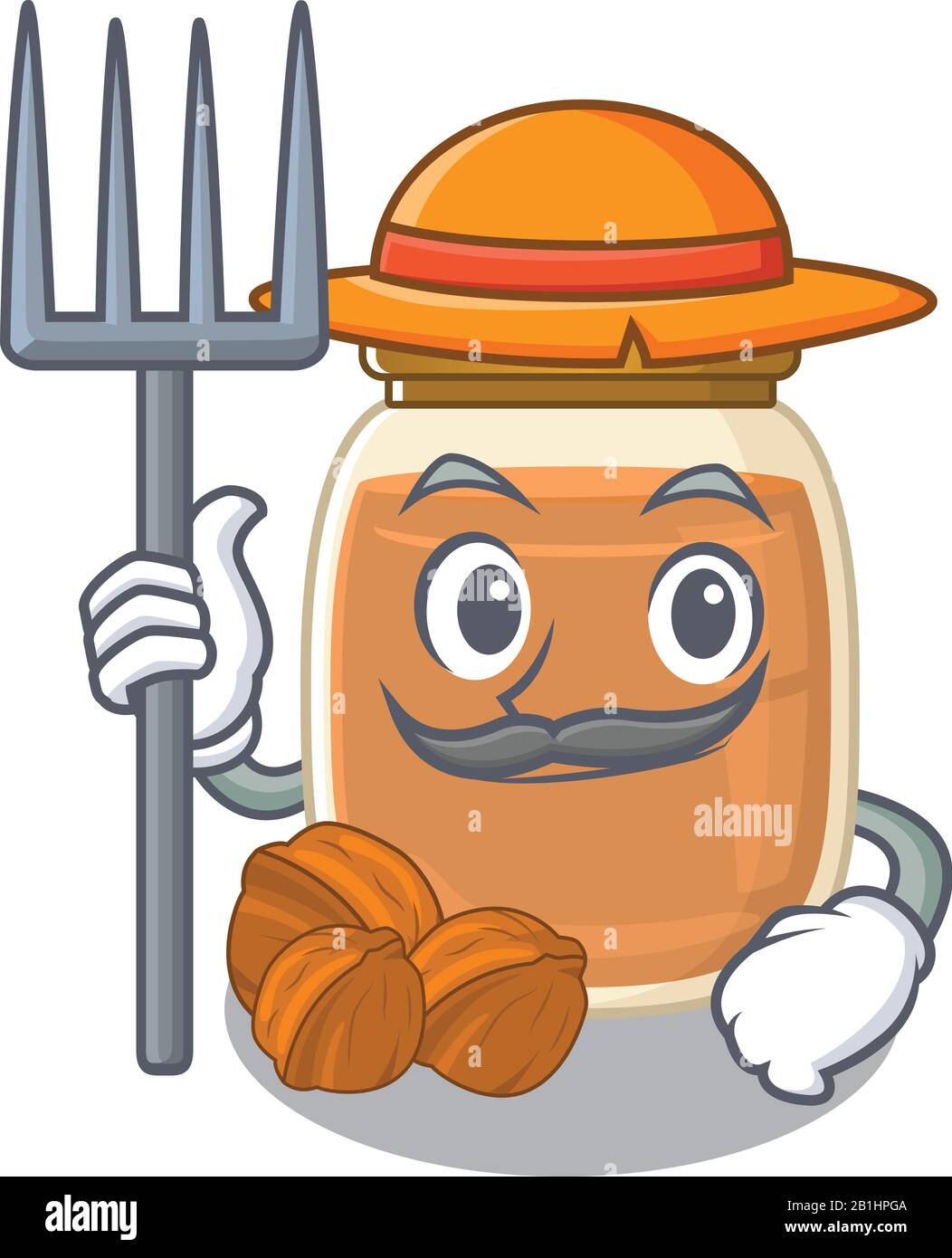 Fröhliches Bäuerchen Nussbutter Cartoon-Bild mit Hut und Werkzeug Stock Vektor