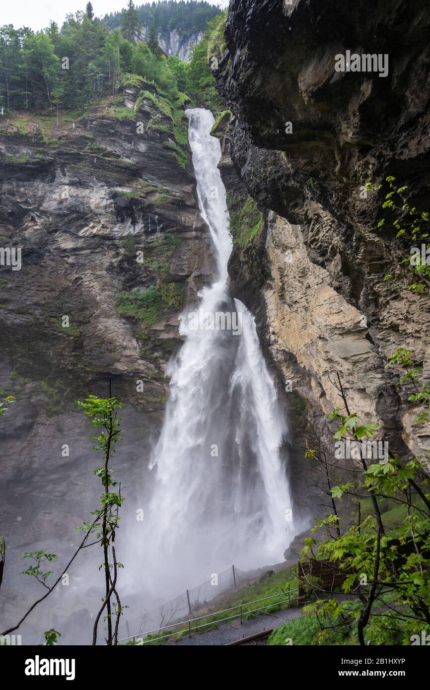 Wasserfall der Reichenbachfälle in der Schweiz. Der Wasserfall war die Kulisse für den Endstand von Sherlock Holmes. Es befand sich auf dem 250 m hohen cas Stockfoto