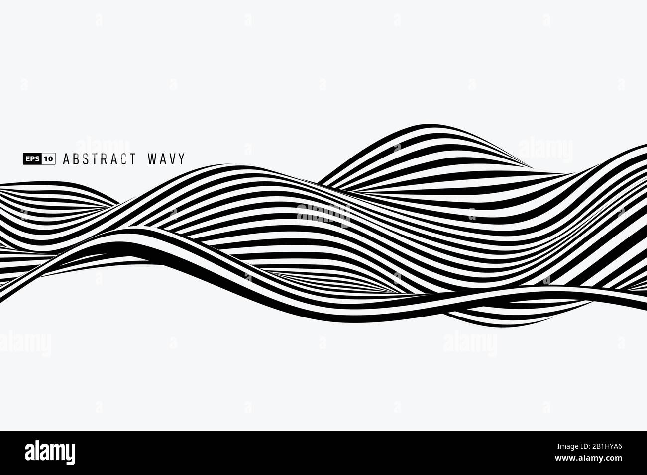 Abstrakte schwarze und weiße Streifen Linie gewelltes Muster Element Abdeckung Hintergrund. Verwendung für Werbung, Poster, Grafiken, Vorlagendesign, Druck. Illustrationsvektor Stock Vektor