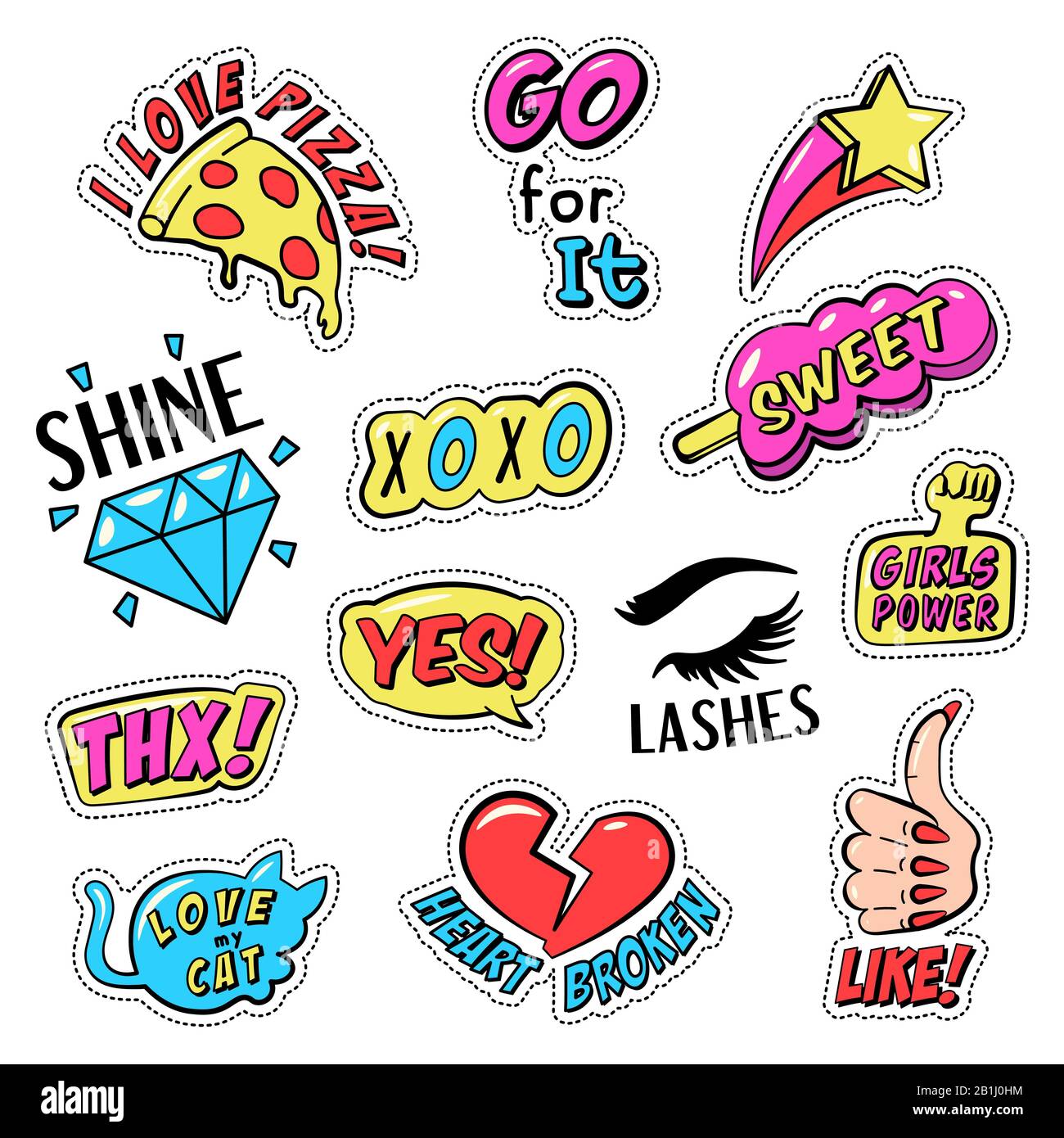 Bunte Retro-Sticker, Abzeichen mit Text Stock Vektor