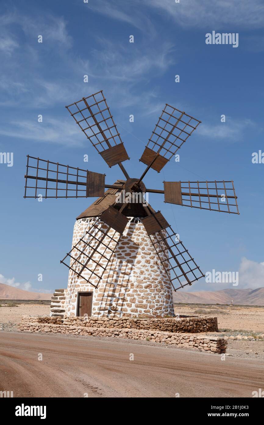 Traditionelle Windmühle oder Molino in Tefia, Fuerteventura, Kanarische Inseln Stockfoto