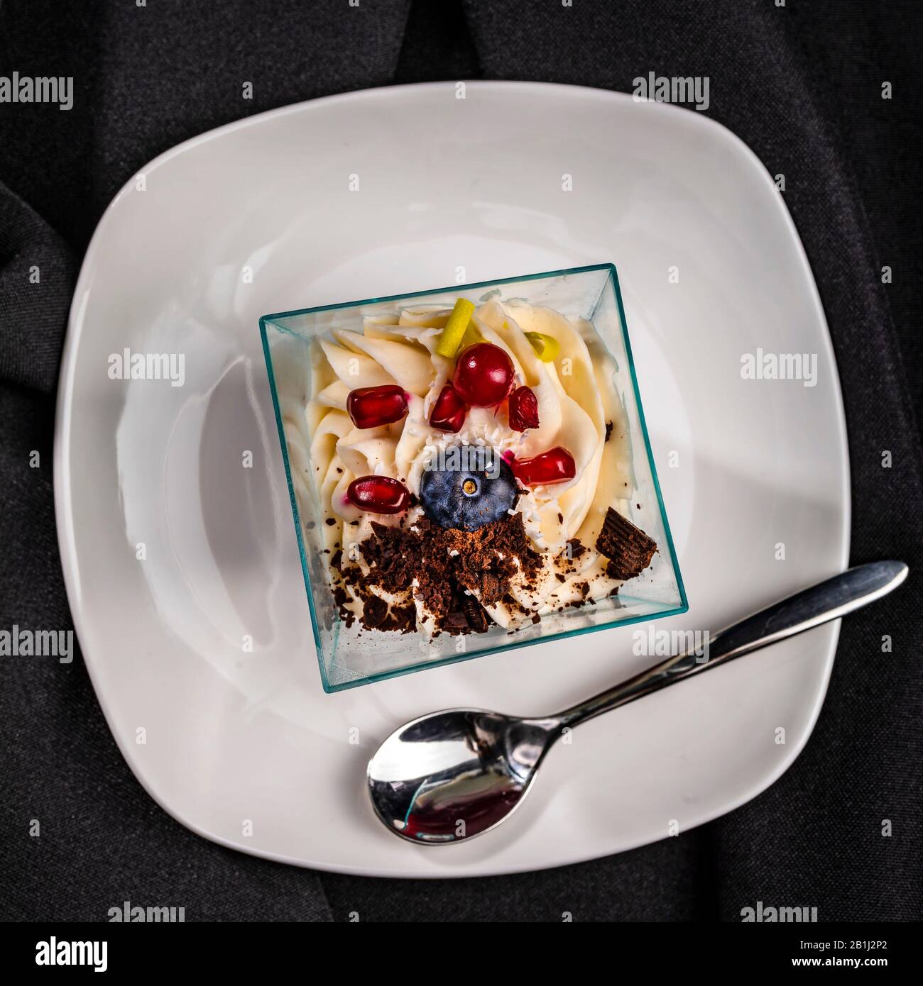 Individuelle Portion Dessert, Draufsicht Stockfoto