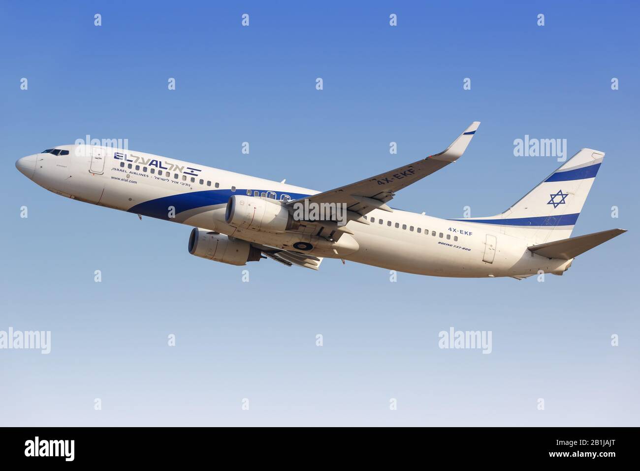 Tel Aviv, Israel - 24. Februar 2019: Boeing 737-800 der El Al Israel Airlines am Flughafen Tel Aviv (TLV) in Israel. Stockfoto