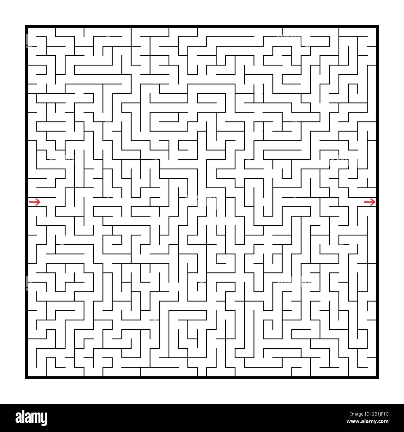 Schwieriges großes quadratisches Labyrinth. Spiel für Kinder und Erwachsene. Puzzle für Kinder. Labyrinth-Rätsel. Flache Vektorgrafiken isoliert auf weißem Hintergrund Stock Vektor